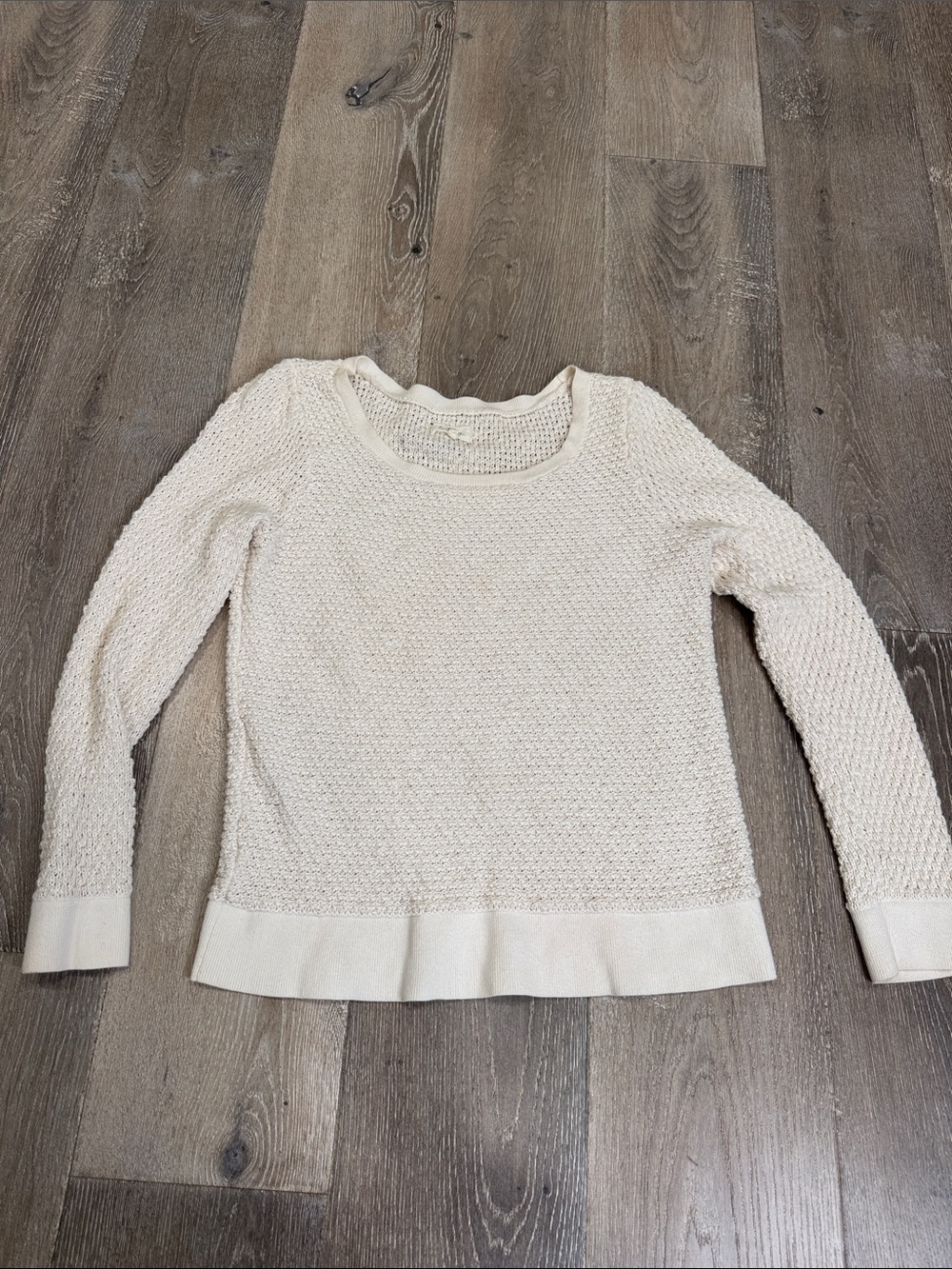 Lou & Grey Cream Crewneck Textured Knit Sweater 0733